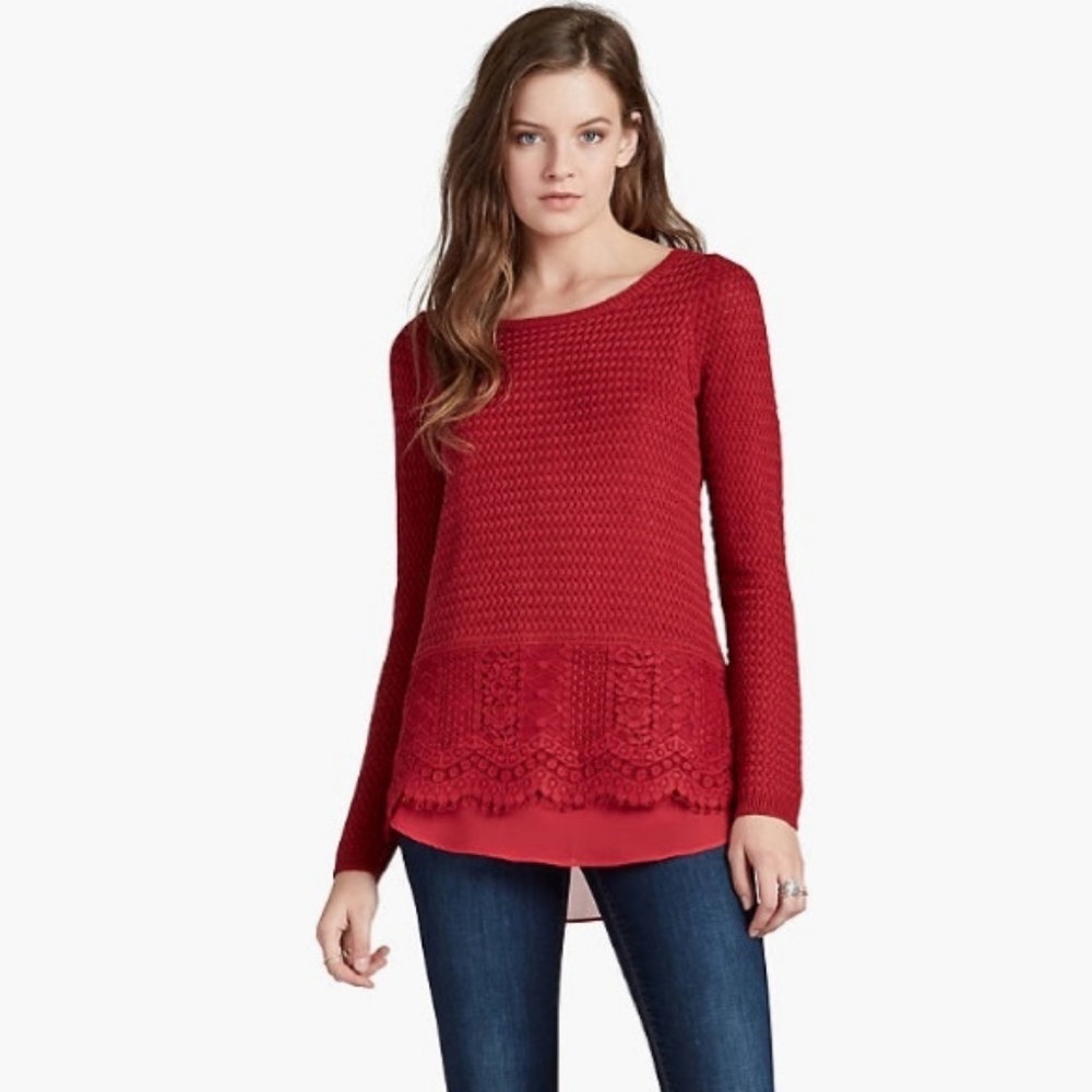 Lucky Brand Red Lace Mix Sweater Size 2X